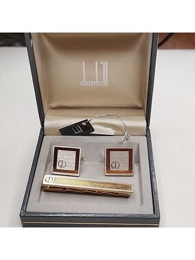 Dunhill Square Cufflinks set Gold / Silver Tone with box